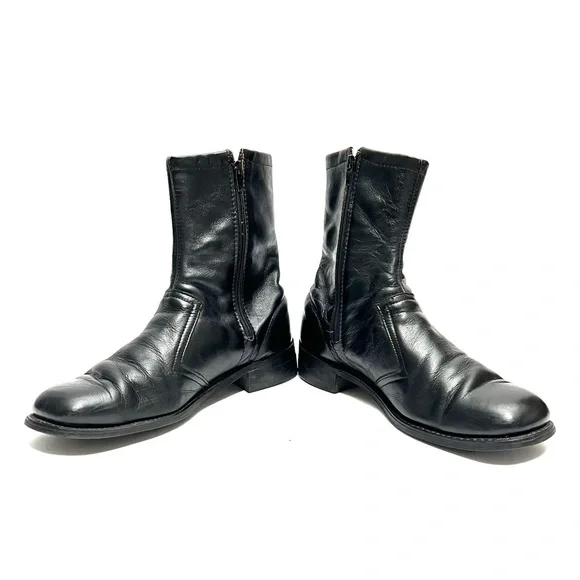 Vintage 1970s men's black leather fabric lined zip up ankle dress boots